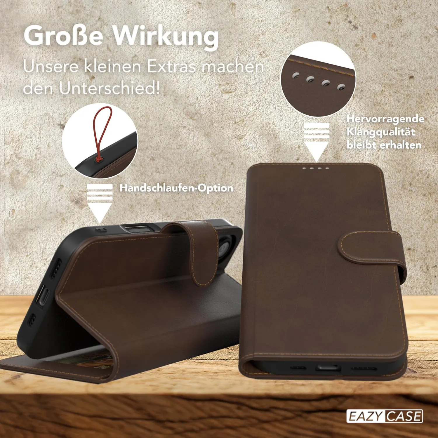 EAZY CASE iPhone 16 Klapphülle Braun Leder mit Kartenfach