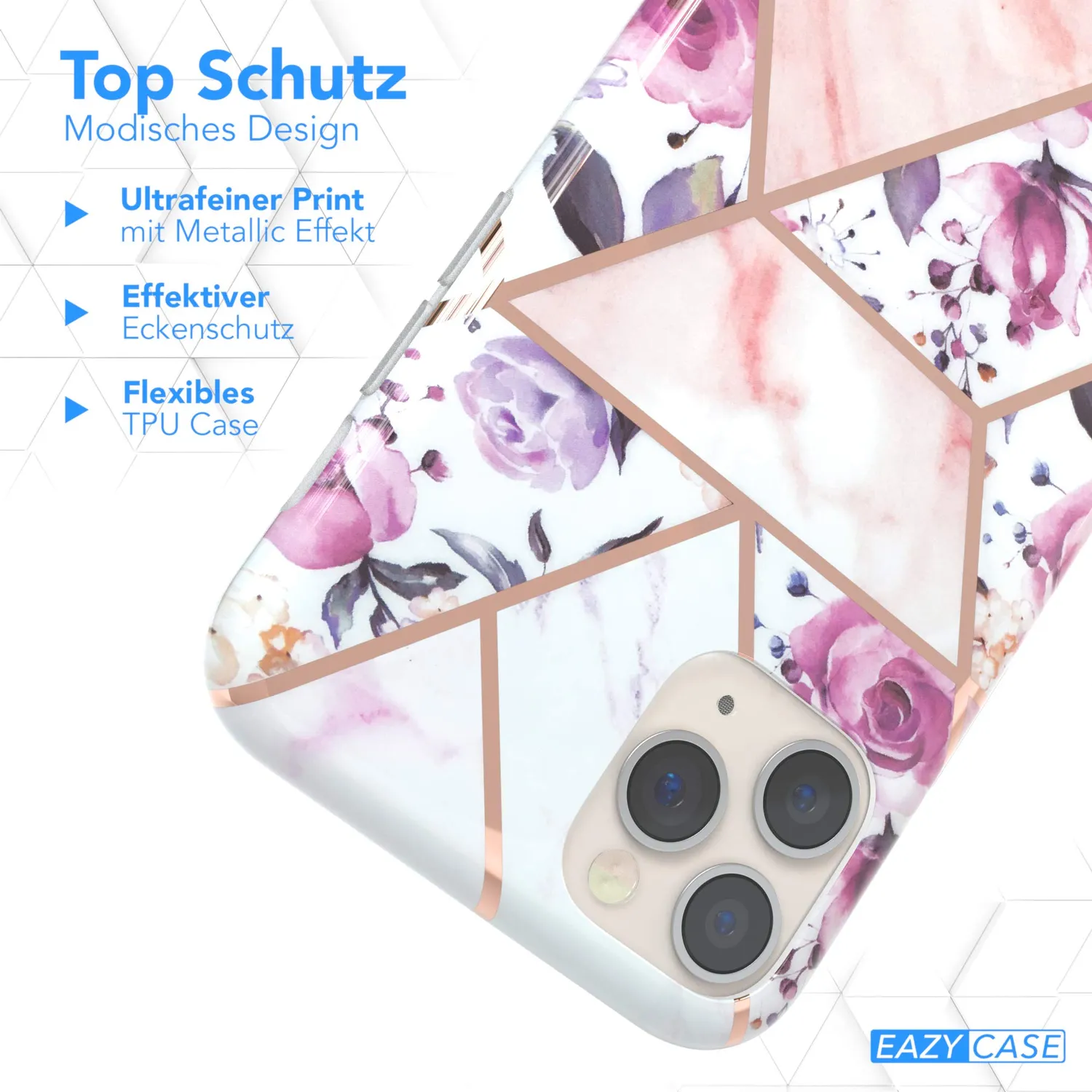 EAZY CASE iPhone 11 Pro Silikonhülle Blumen Rosé-Gold slim