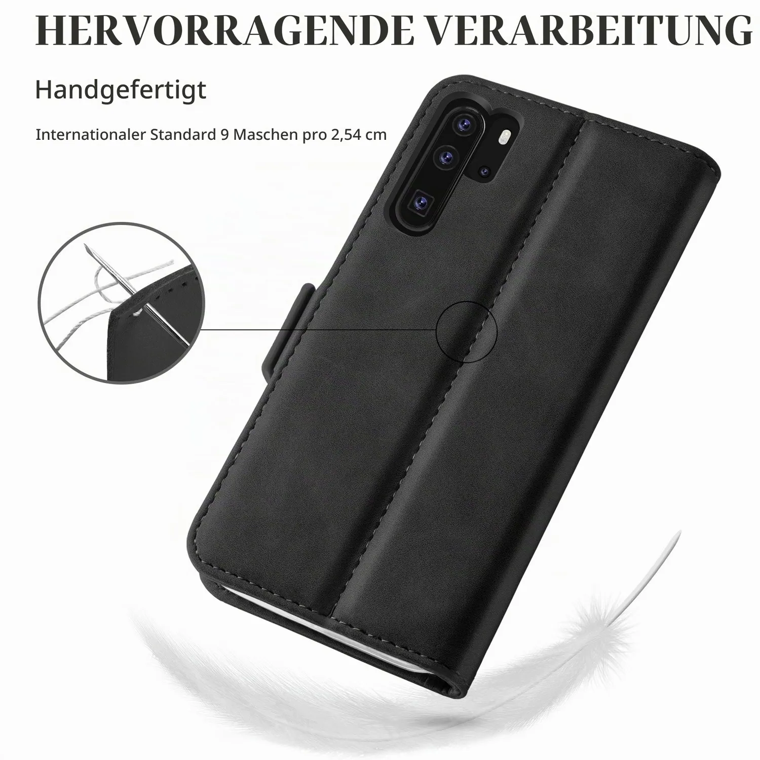 YATWIN Leder Klapphülle Huawei P30 Pro Schwarz Brieftasche RFID