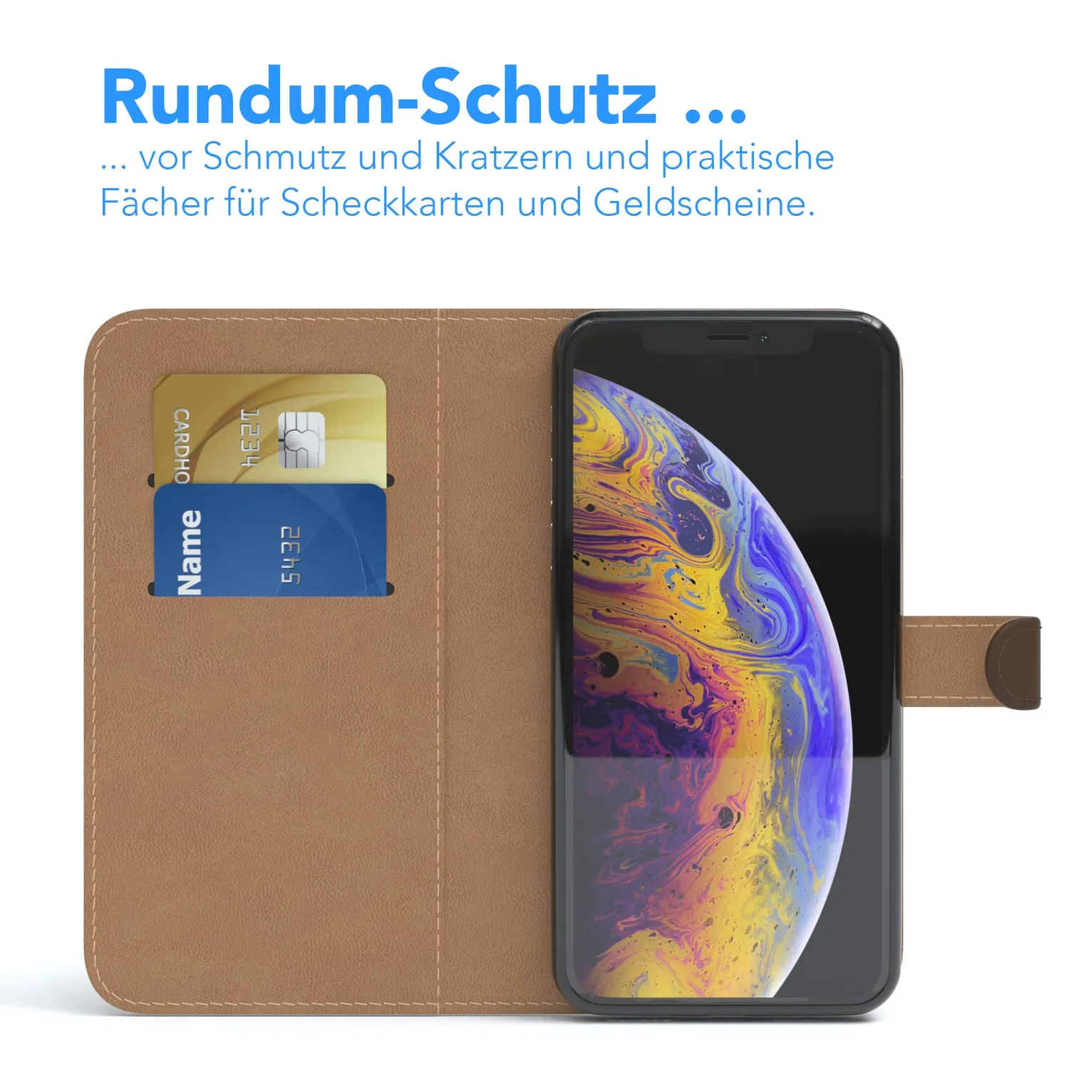 EAZY CASE Book iPhone X XS Klapphülle Braun