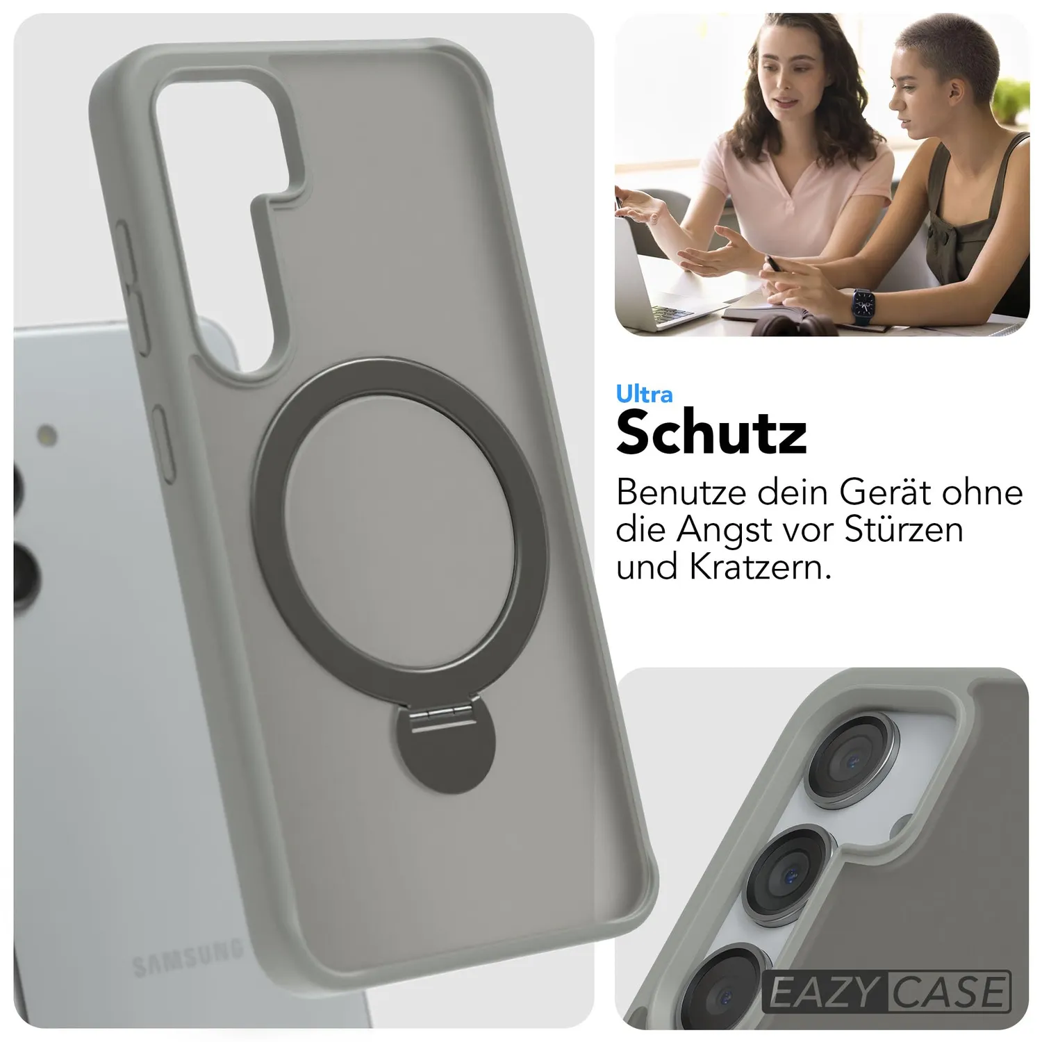 EAZY CASE Galaxy S24 Qi Charging Hülle Ring Grau