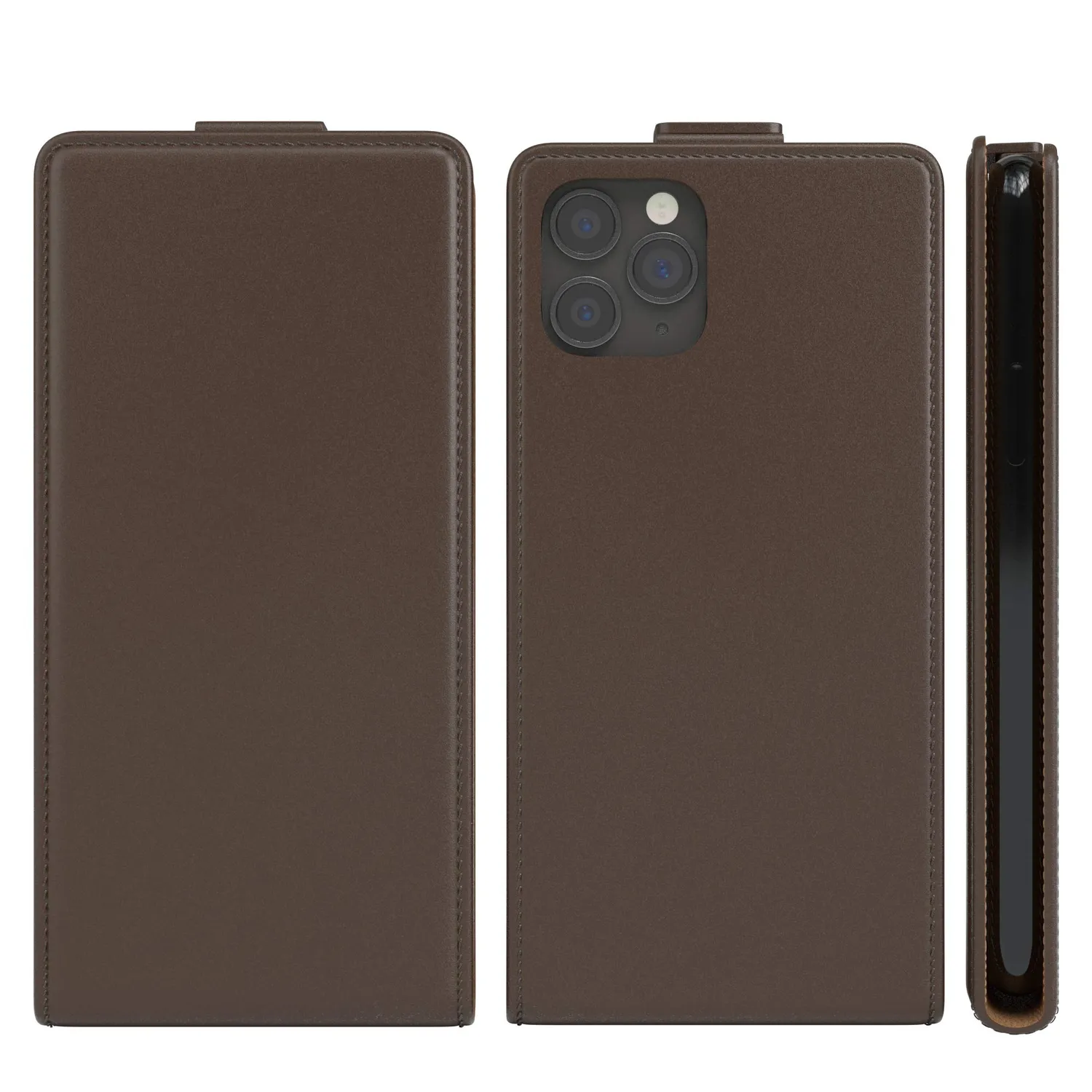 EAZY CASE iPhone 11 Pro Klapphülle Braun Kunstleder Flip
