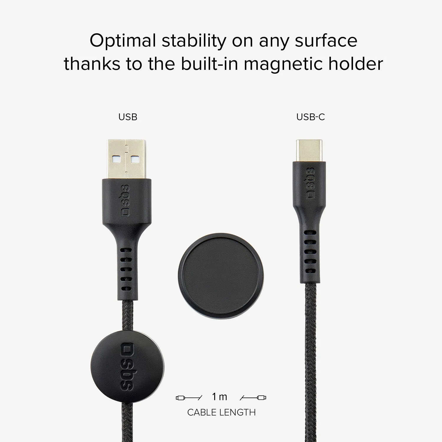 SBS USB-C Ladekabel 2 m Magnet-Halter Geflecht Daten