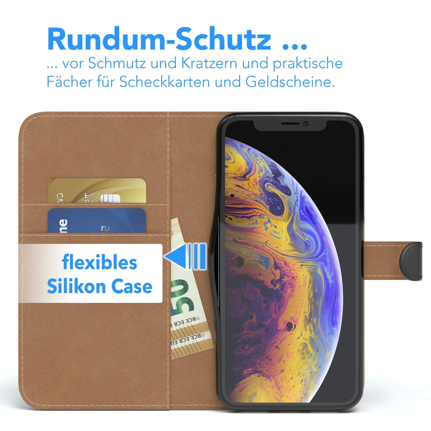 EAZY CASE Book iPhone XS Max Klapphülle Schwarz Kartenfach