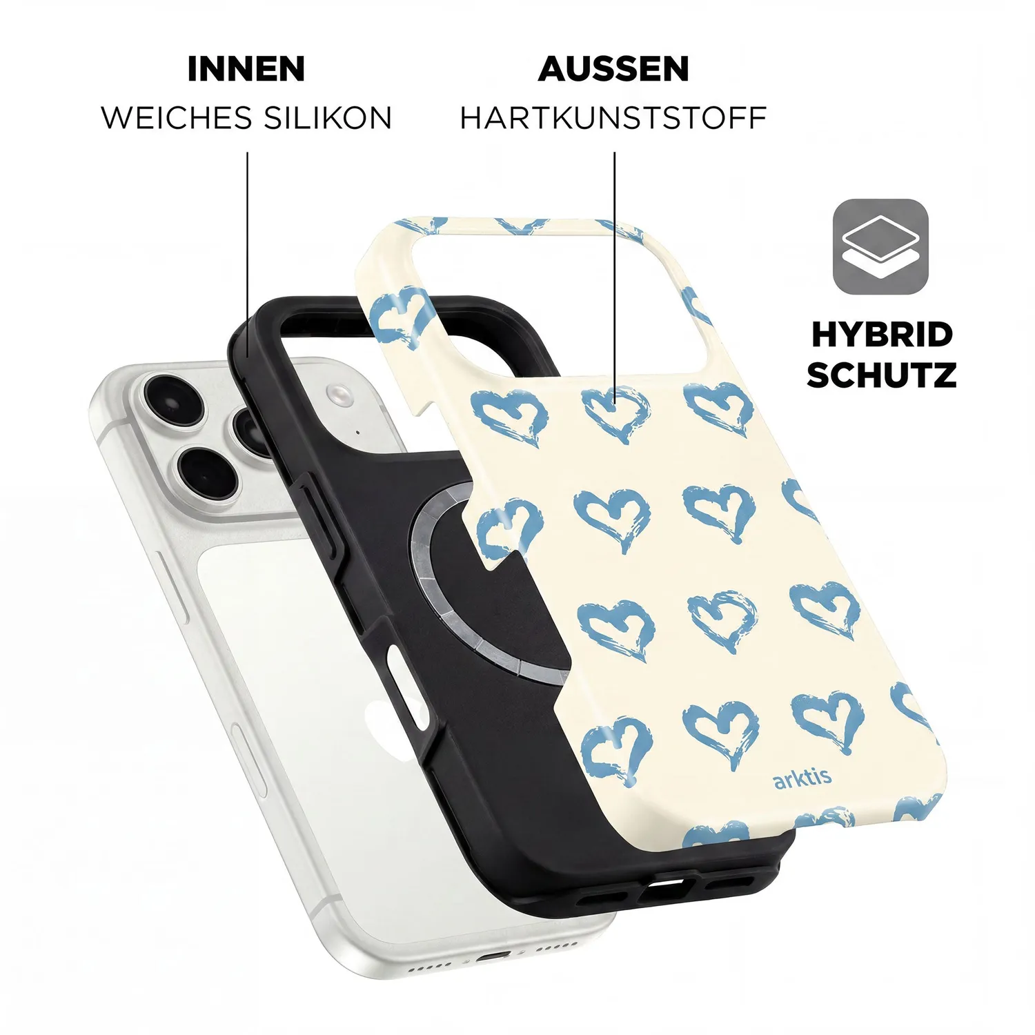 arktis Blue Hearts iPhone 18 Pro Max Hülle MagSafe