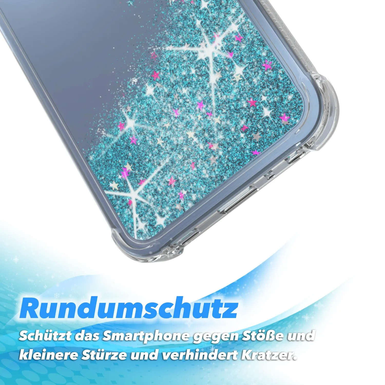 EAZY CASE Galaxy A15 Glitzerhülle Blau mit Bumper