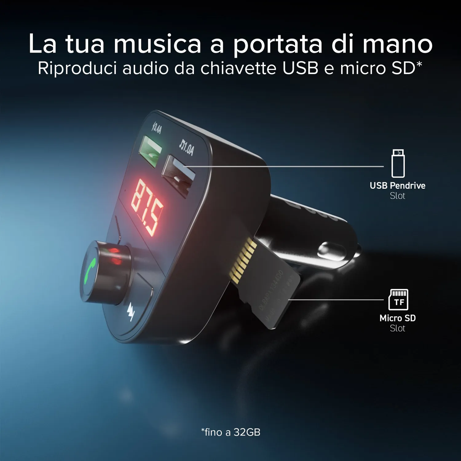 SBS 15W Autoladegerät mit FM-Transmitter Bluetooth USB