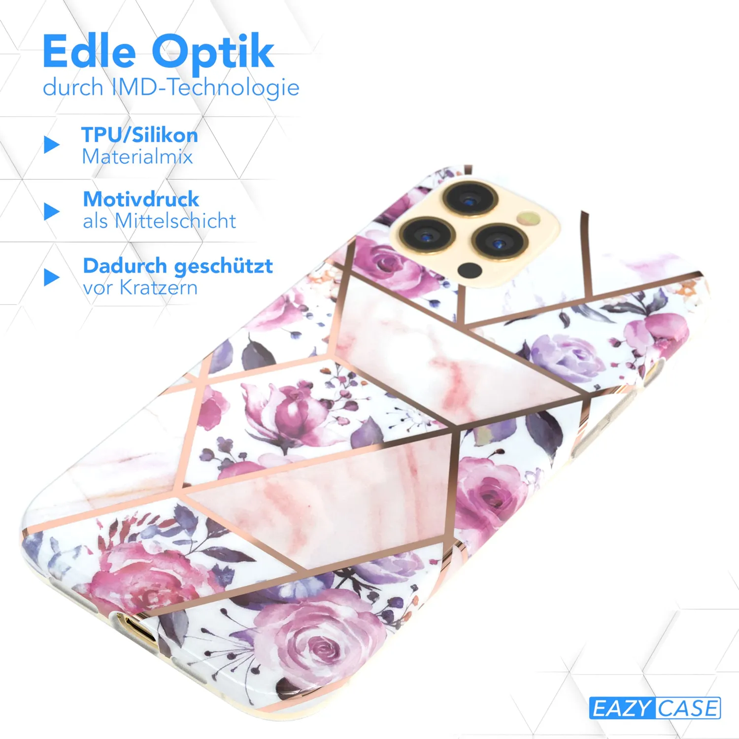 EAZY CASE iPhone 12 Pro Max Silikonhülle Blumen Rosé-Gold