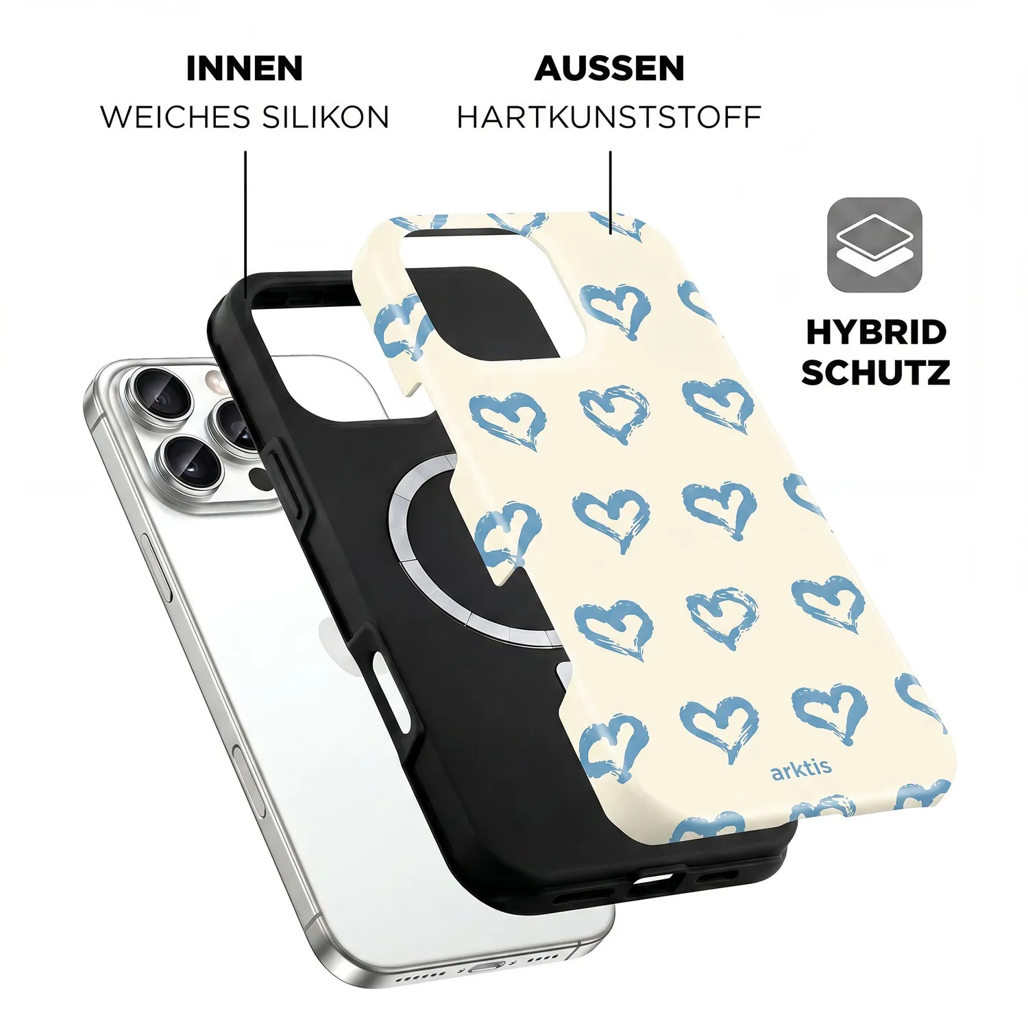 arktis iPhone 16 Pro Max Hülle Blue Hearts MagSafe
