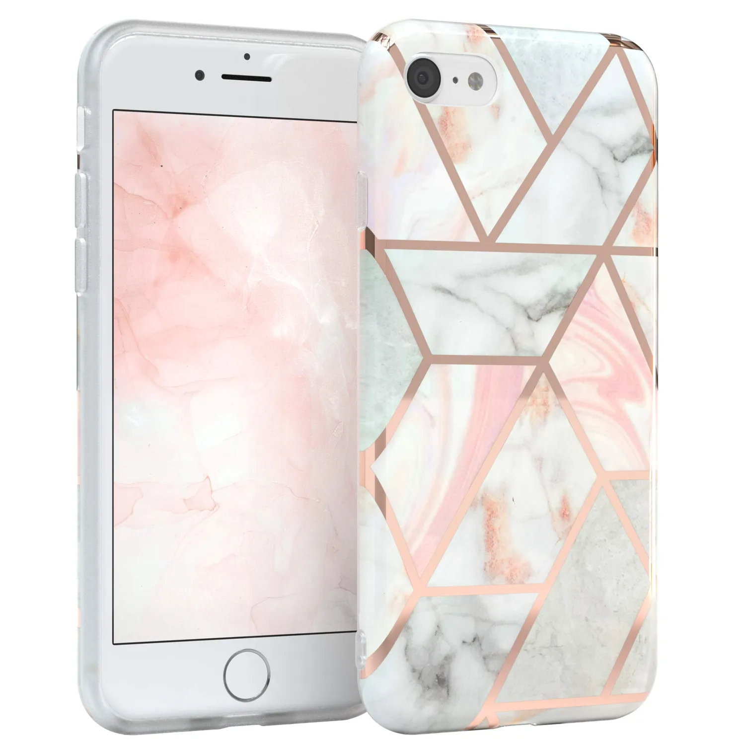 EAZY CASE iPhone SE 2022 Silikonhülle Blumen Rosé-Gold dünn