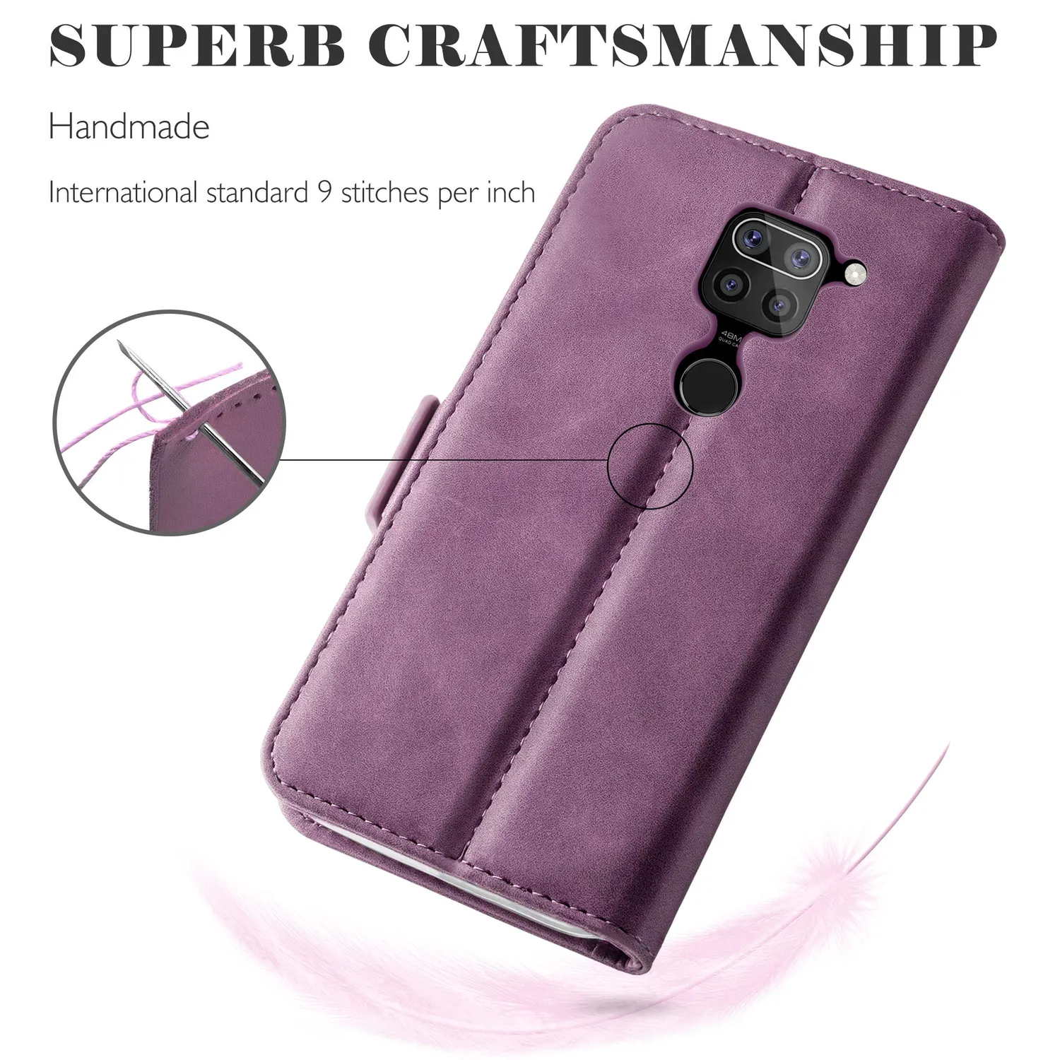 YATWIN Xiaomi Redmi Note 9 Klapphülle Leder Weinrot RFID