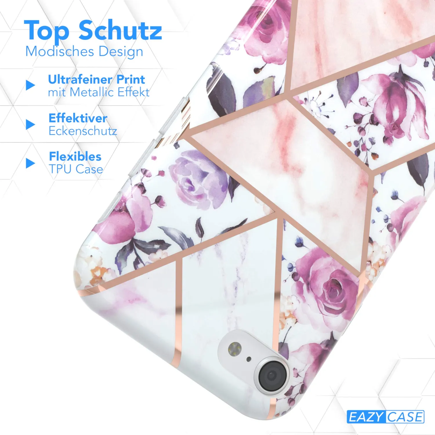 EAZY CASE iPhone SE 2022 Silikonhülle Blumen Rosé-Gold dünn