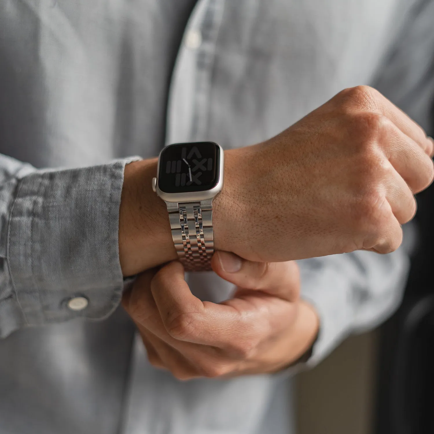 arktis Classic Gliederarmband Apple Watch 44mm Silber Edelstahl