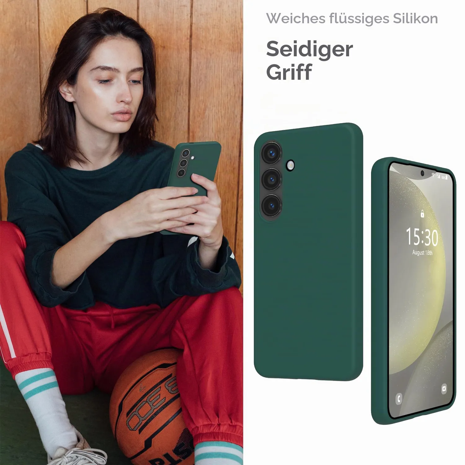 YATWIN Galaxy S24 Silikonhülle Matt Dunkelgrün TPU