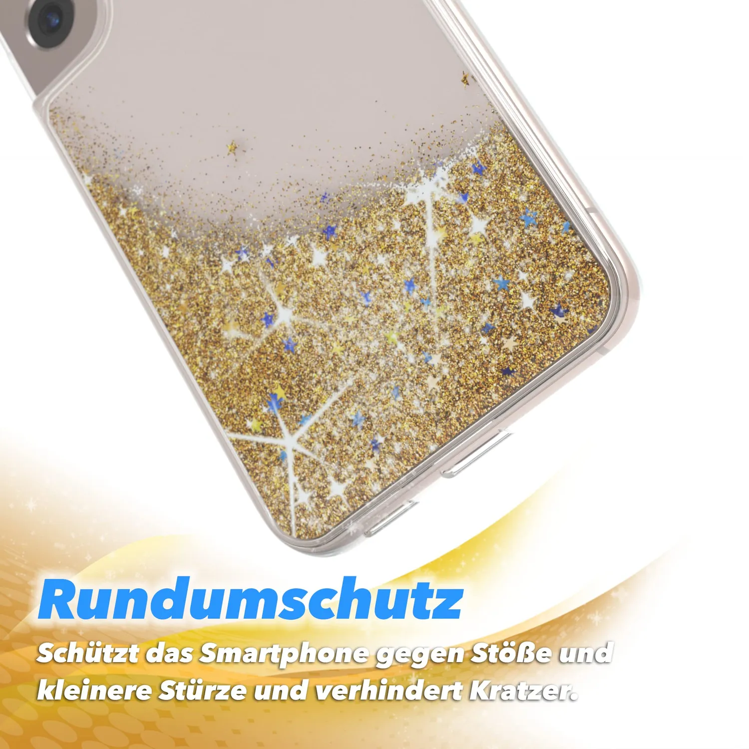 EAZY CASE Galaxy S22 5G Glitzerhülle Gold transparent