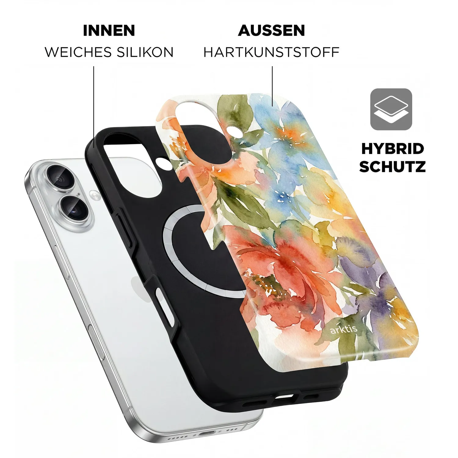 arktis iPhone 16 Hülle Floral MagSafe