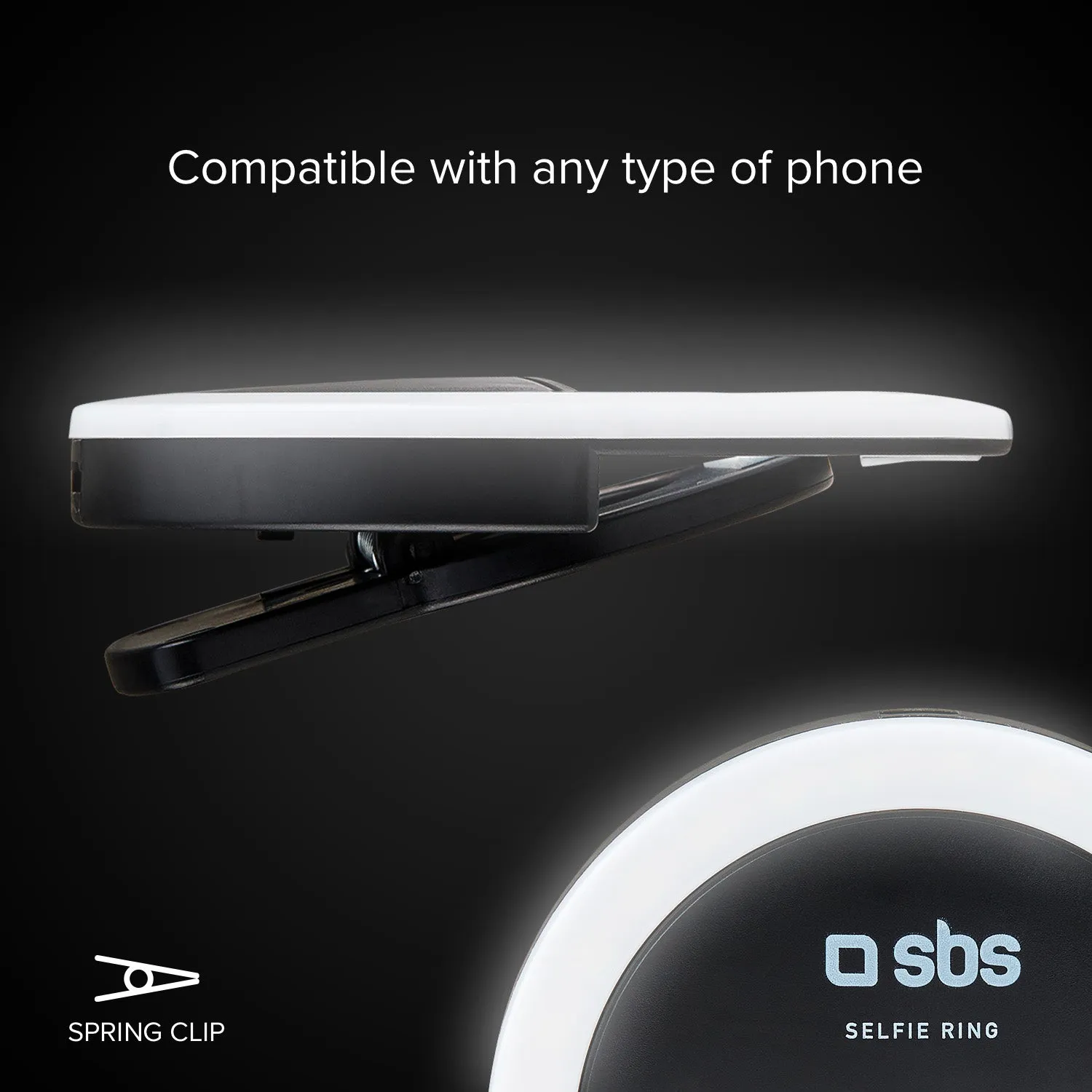 SBS Selfie Ringlicht mit Clip universell LED 3 Farben