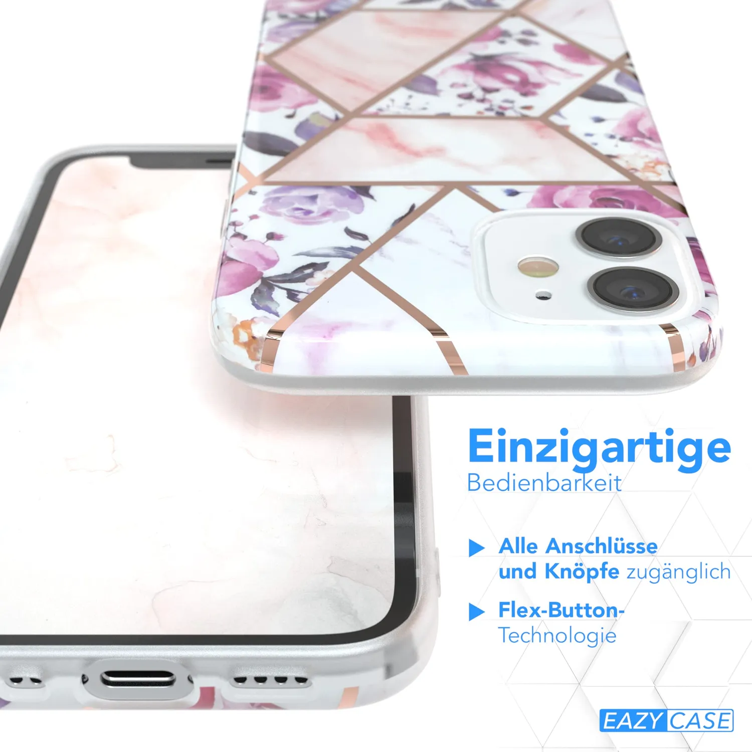 EAZY CASE Hülle iPhone 12 mini Blumen Rosé-Gold slim