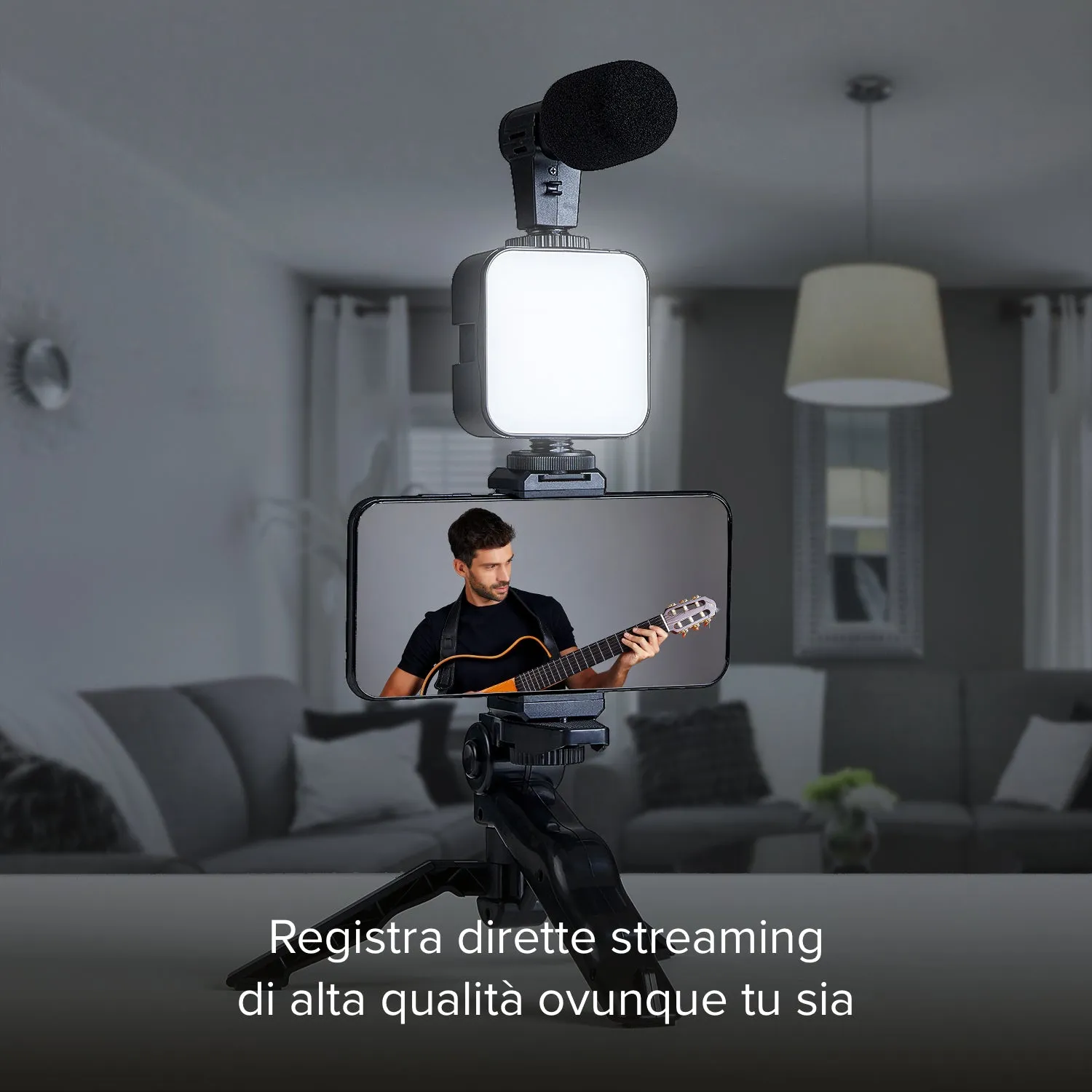 SBS Pocket Stativ Kit mit LED-Licht und Mikrofon
