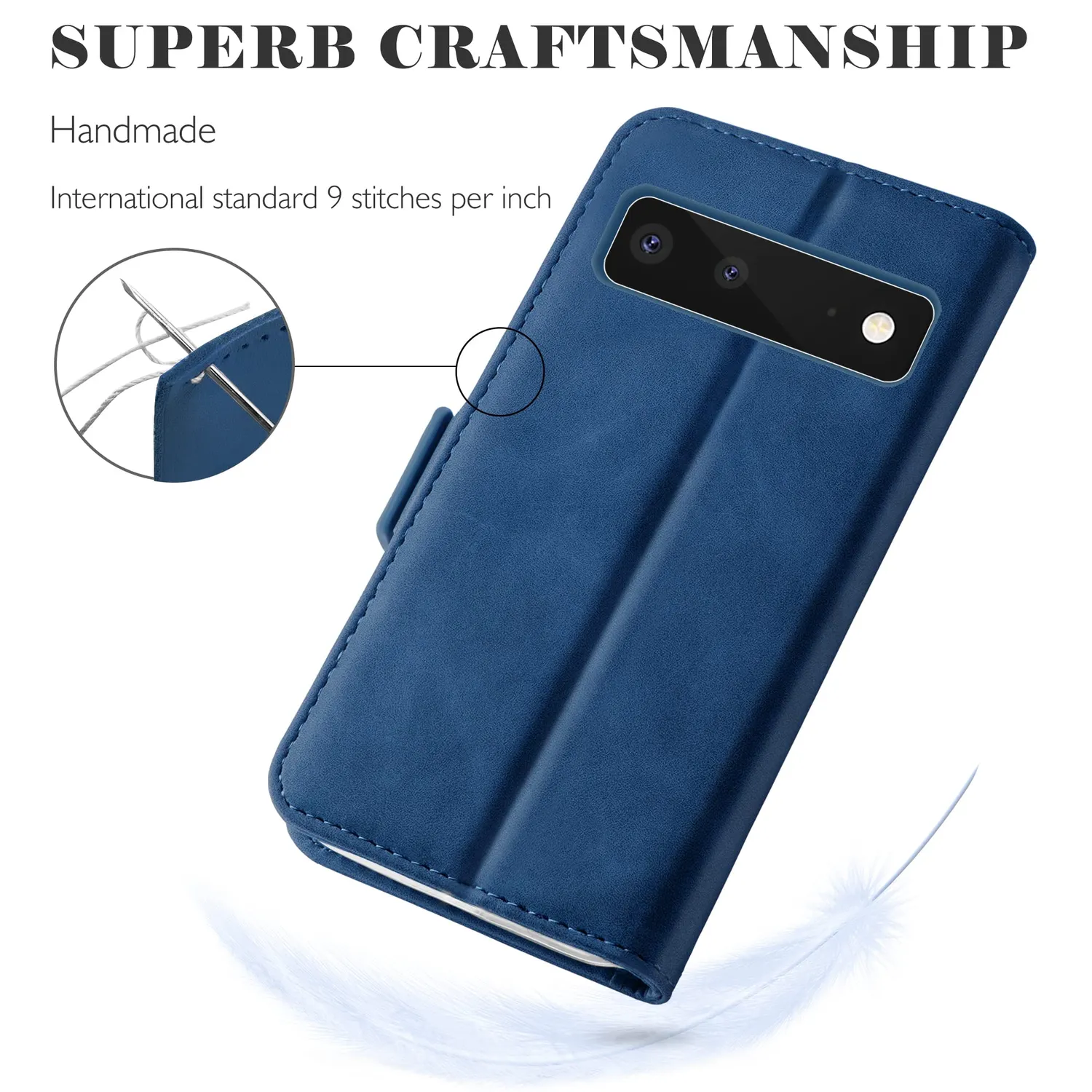 YATWIN Pixel 6 Klapphülle Leder blau + Panzerglas