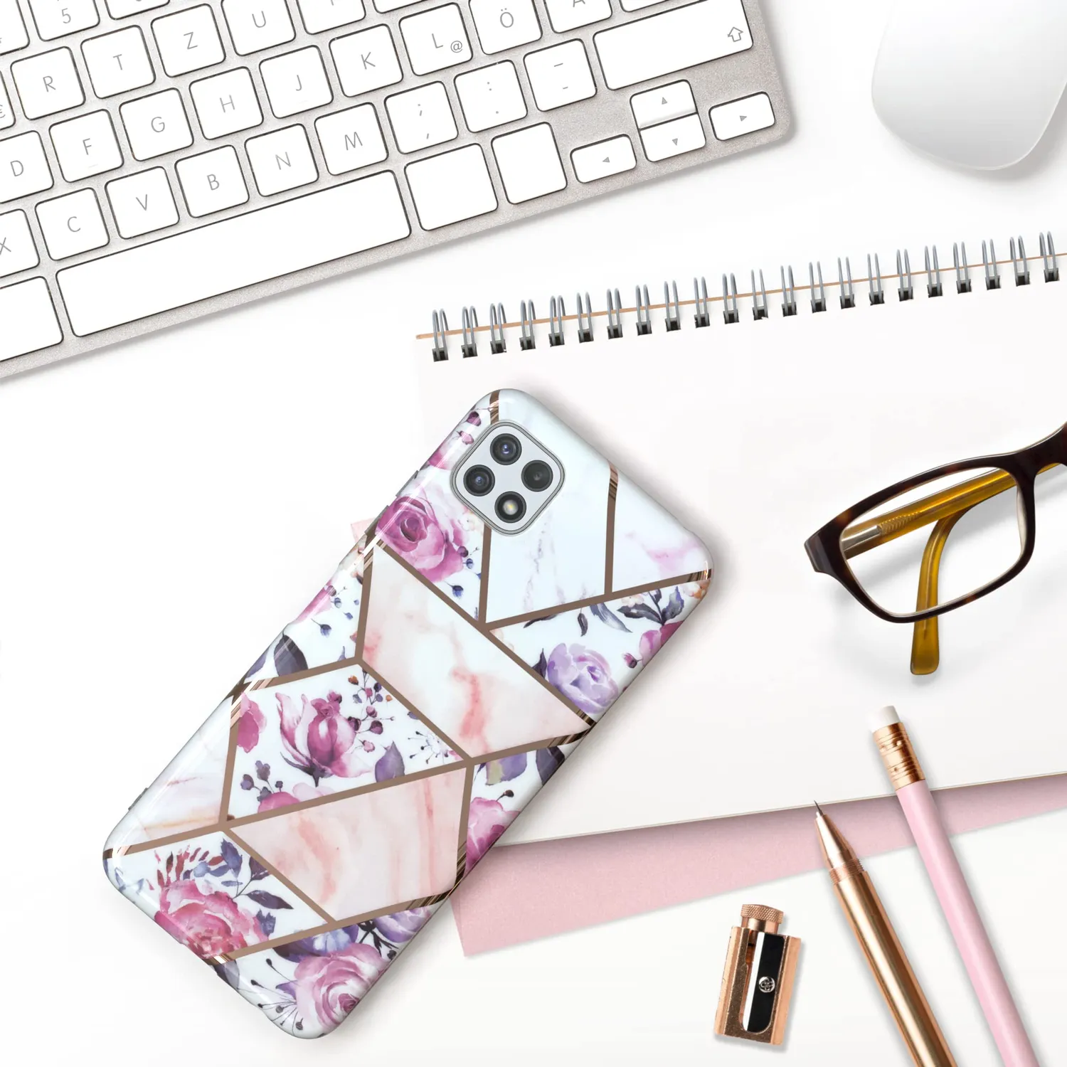 EAZY CASE Galaxy A22 5G Hülle Blume Rosé Rosen Design