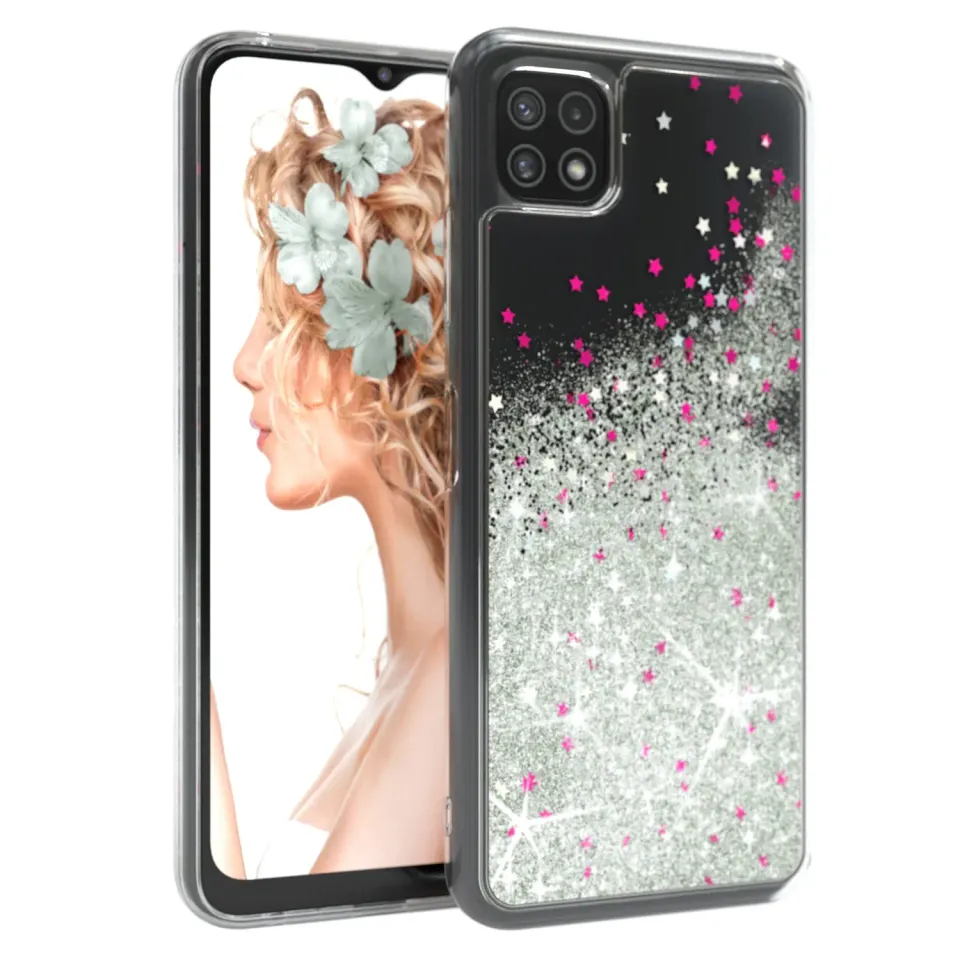 EAZY CASE Galaxy A22 5G Glitzer Handyhülle Liquid-Silber