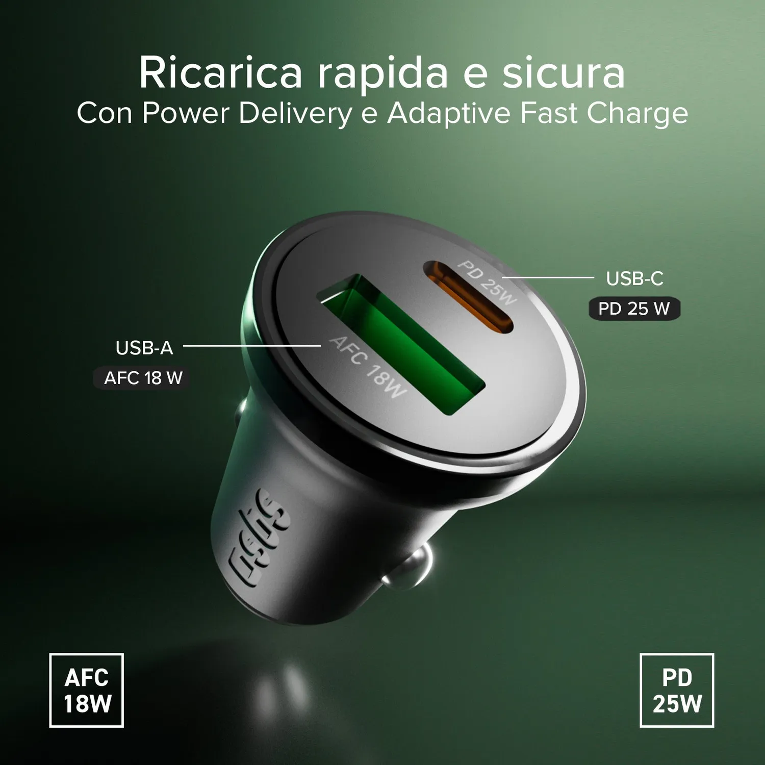 SBS Autoladegerät 25W PD USB-C + USB-A schwarz