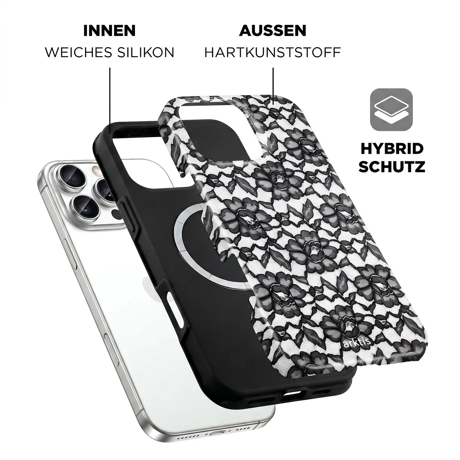 arktis Dark Rose iPhone 16 Pro Hülle MagSafe Print
