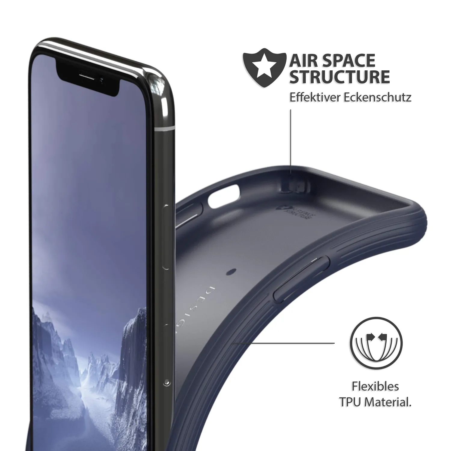 EAZY CASE Silikonhülle iPhone X/XS Dunkelblau strukturiert