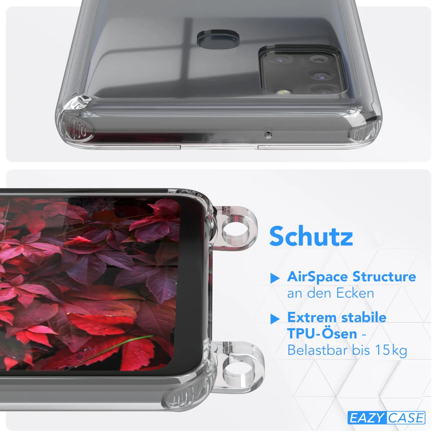 EAZY CASE Galaxy A21s Handykette Beere transparent Stoßschutz
