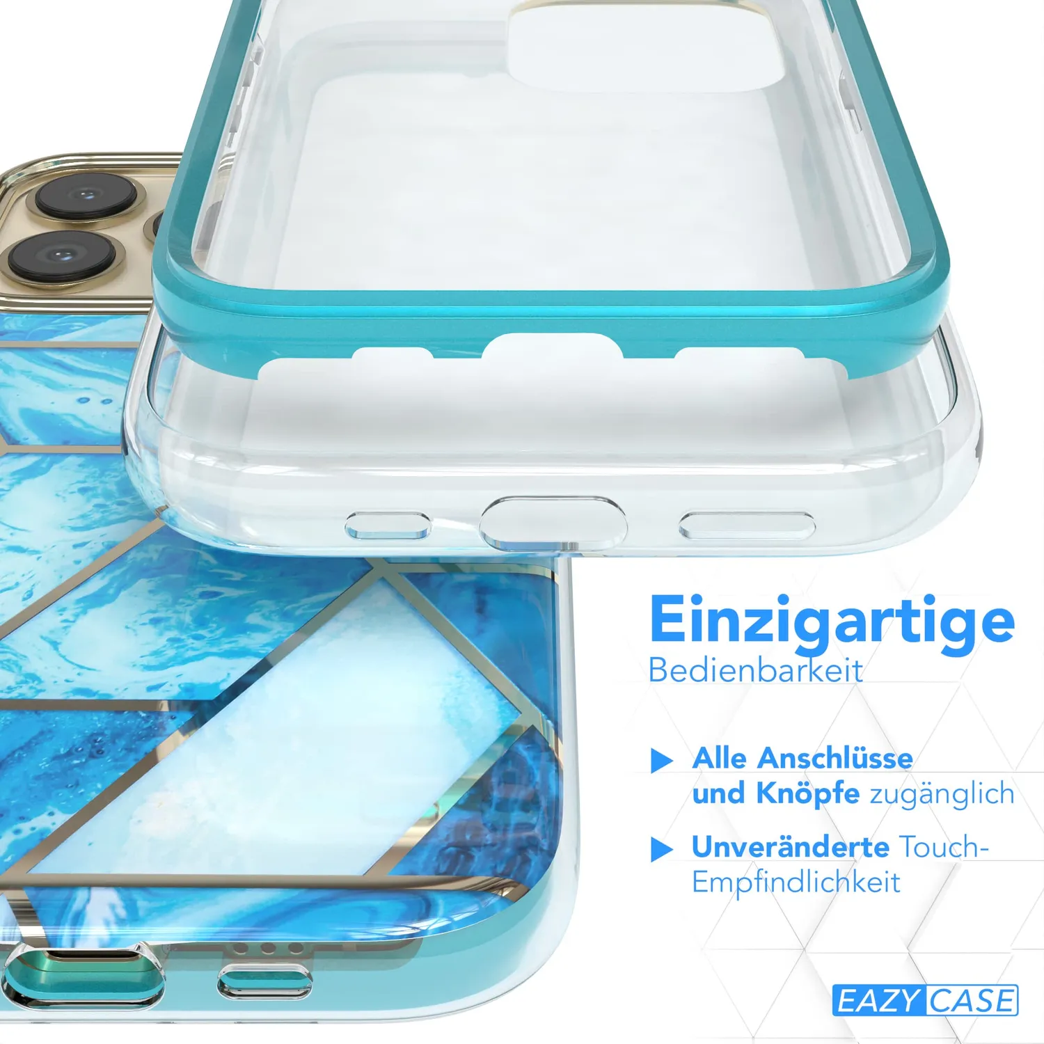 EAZY CASE 360 Grad iPhone 13 Pro Handyhülle Blau Displayschutz