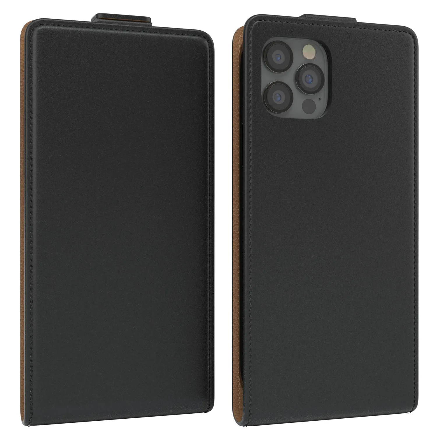 EAZY CASE iPhone 12/12 Pro Flip-Cover Schwarz Kunstleder