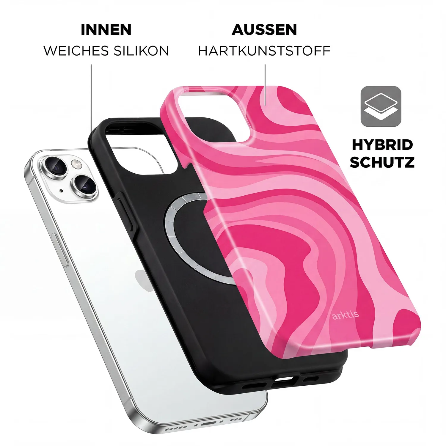 arktis Fashion Case iPhone 14 Hülle Aura Pink MagSafe