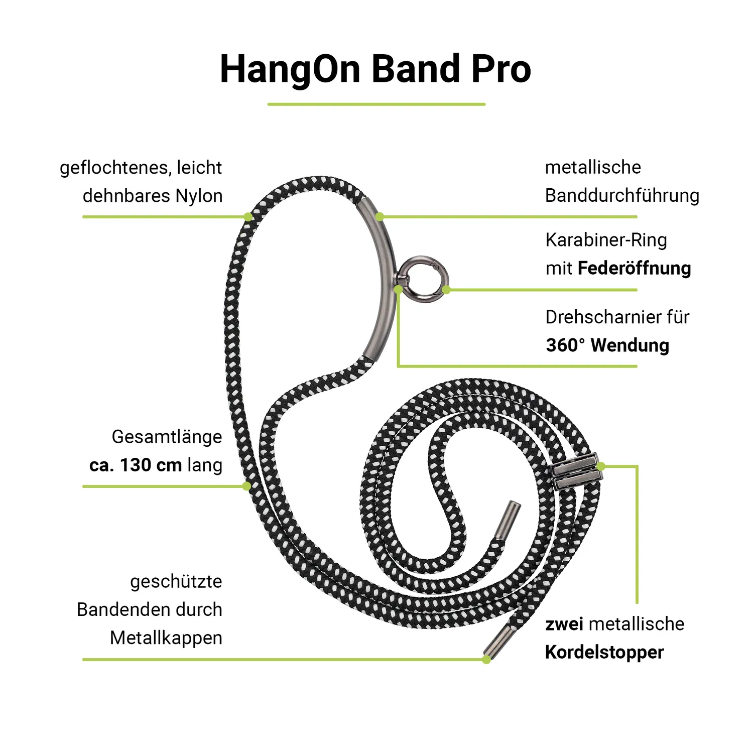 Artwizz HangOn Band Pro Handykette Band schwarz-weiß 130cm