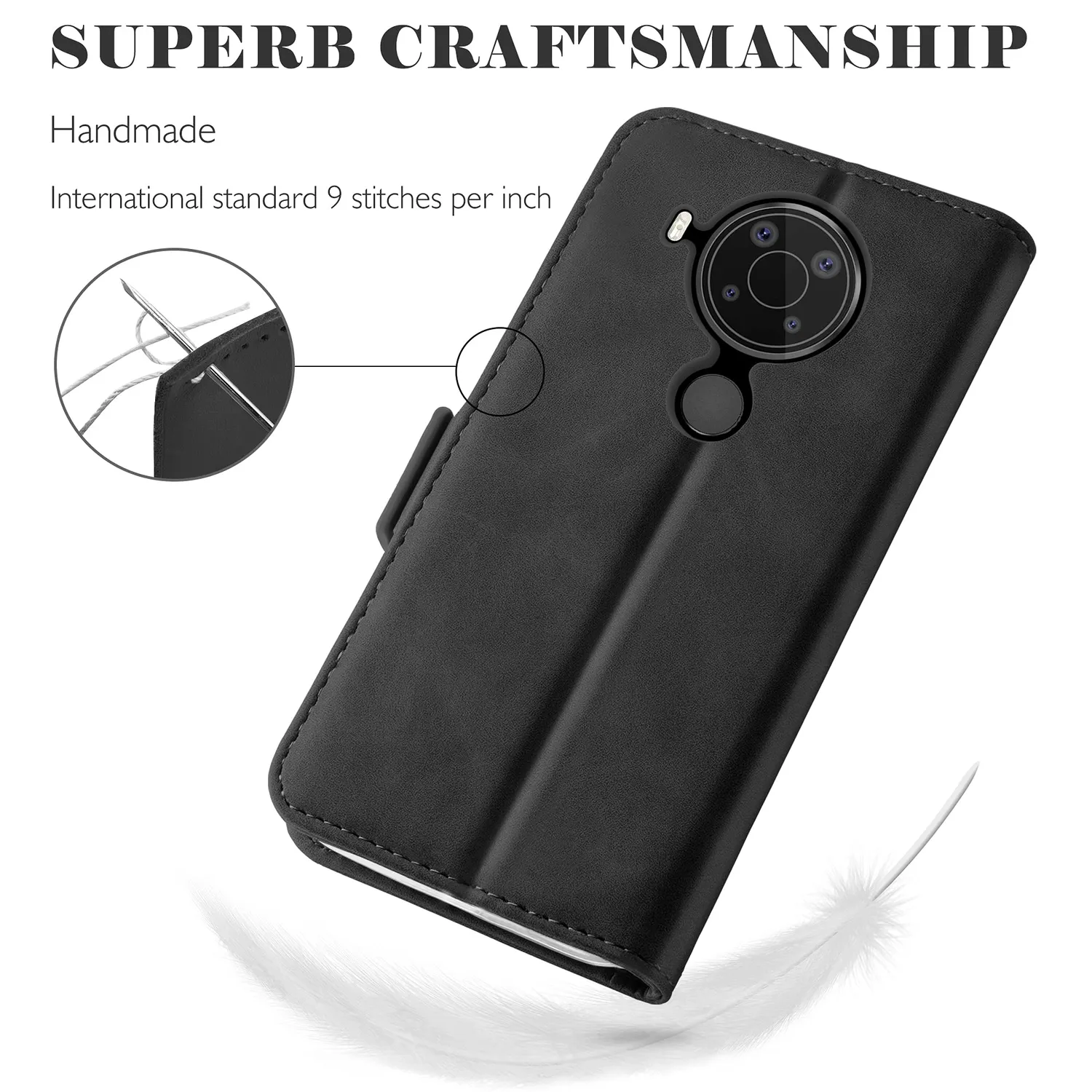 YATWIN Nokia 5.4 Klapphülle Schwarz Leder mit Kartenfach