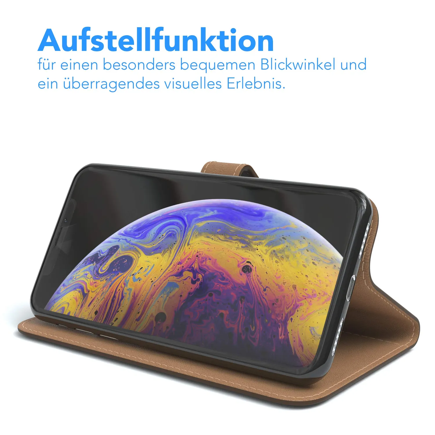 EAZY CASE Book iPhone X XS Klapphülle Braun