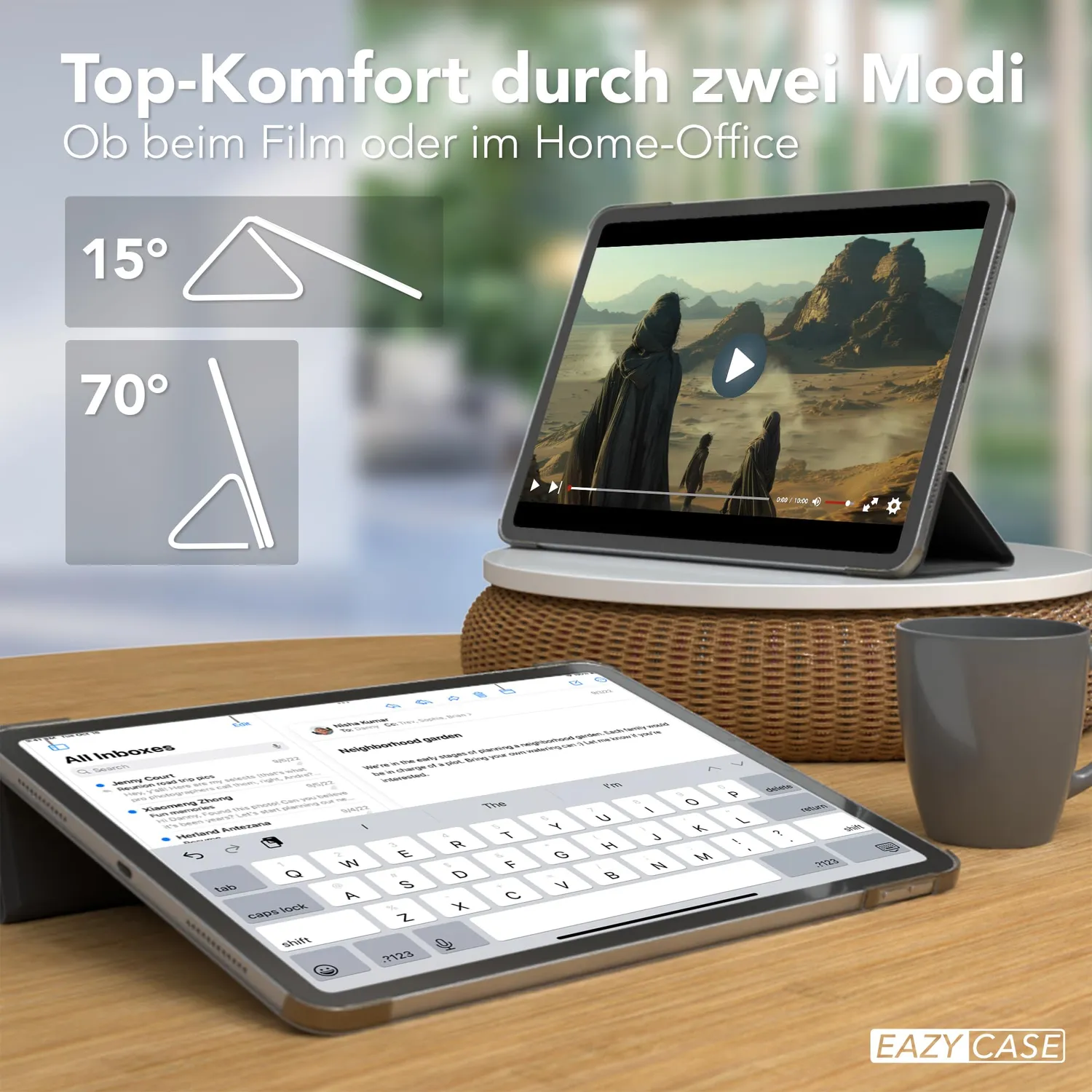 EAZY CASE iPad Air 11 M3 2025 Hülle Schwarz mit Ständer
