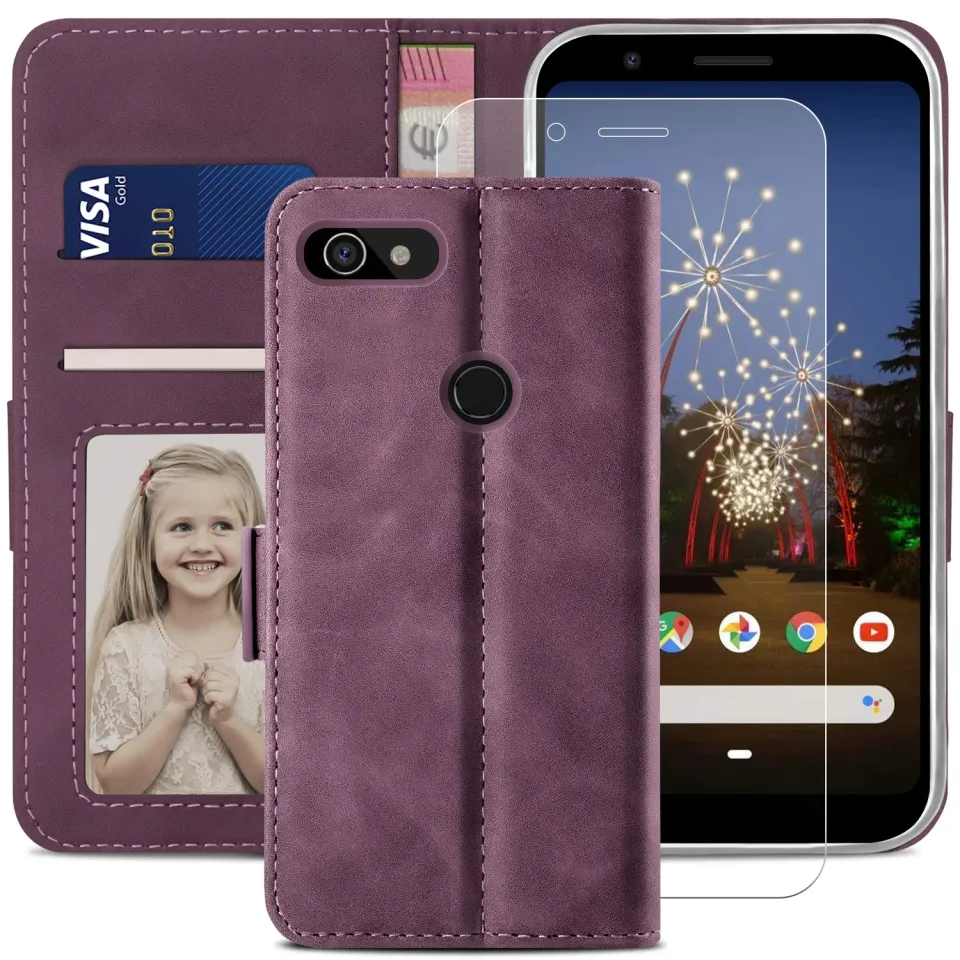 YATWIN Google Pixel 3A Klapphülle Weinrot Leder