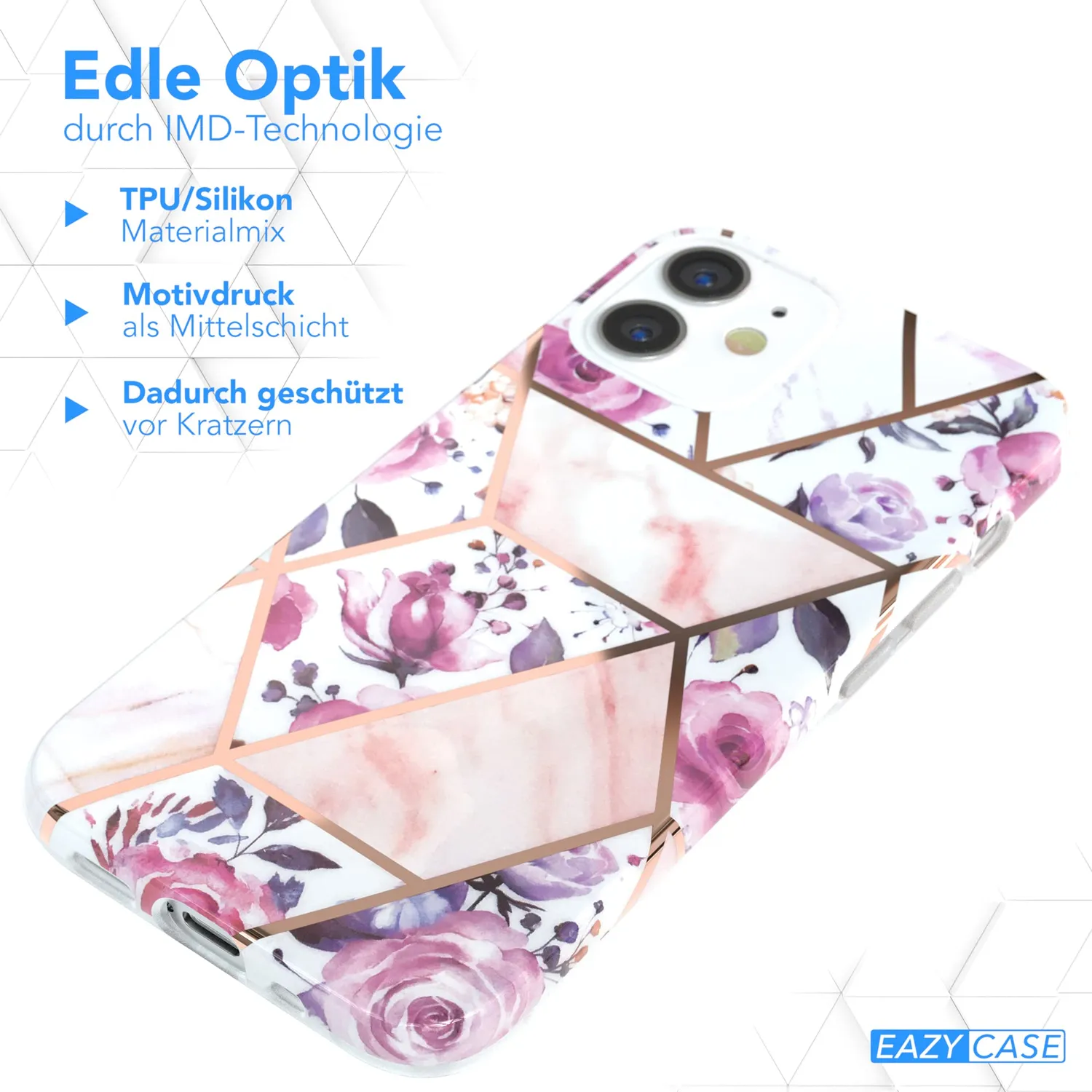 EAZY CASE Hülle iPhone 12 mini Blumen Rosé-Gold slim