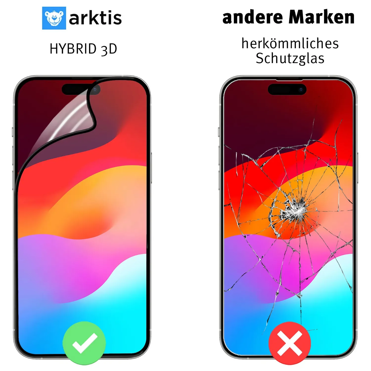 arktis Hybrid 3D iPhone 16 Plus Schutzfolie unzerbrechlich