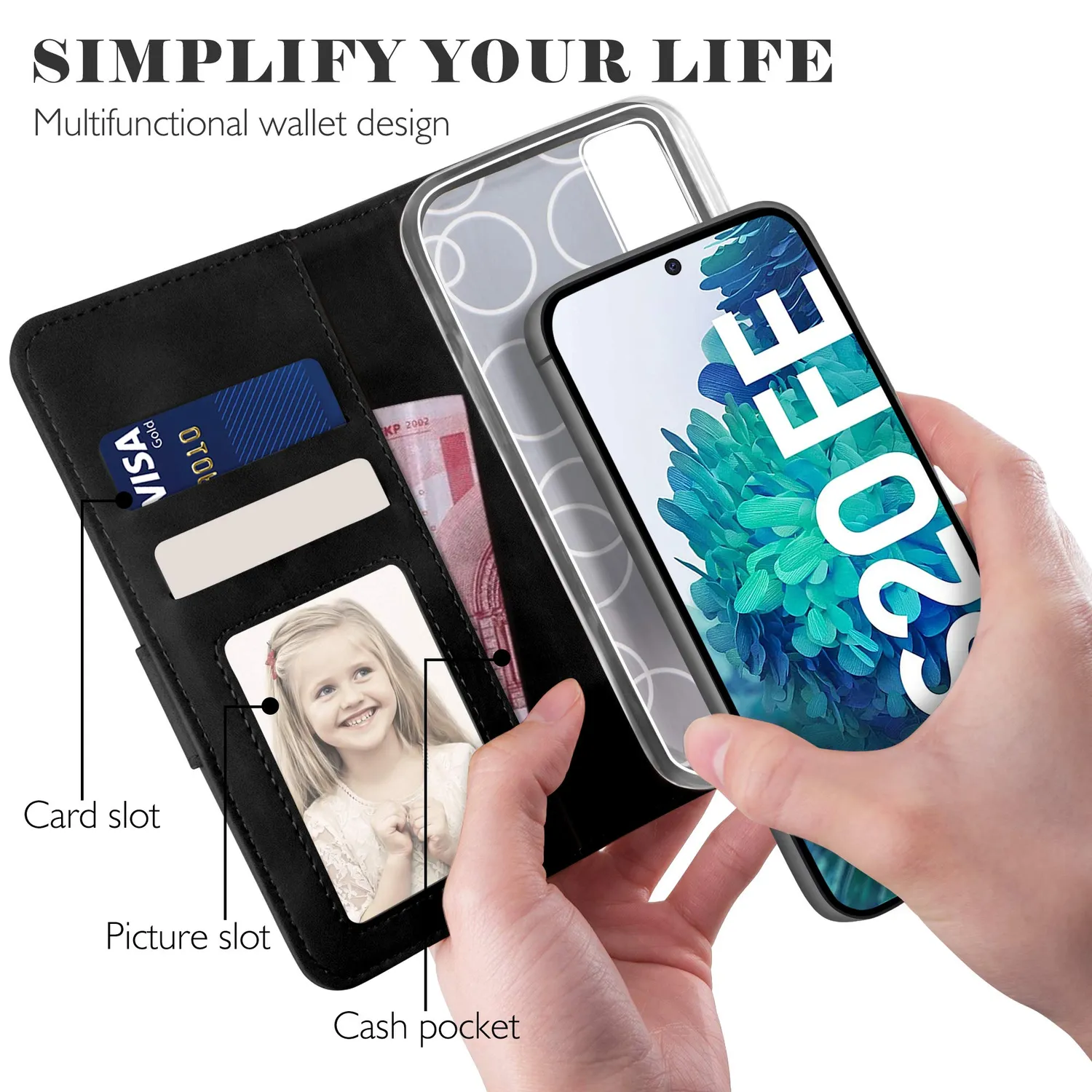 YATWIN Samsung Galaxy S20 FE Klapphülle Schwarz Leder RFID
