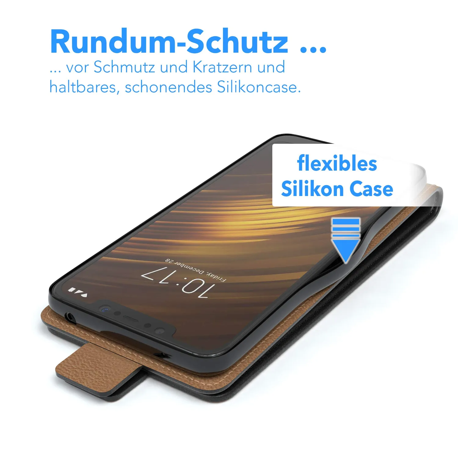 EAZY CASE Pocophone F1 Klapphülle Schwarz Kunstleder