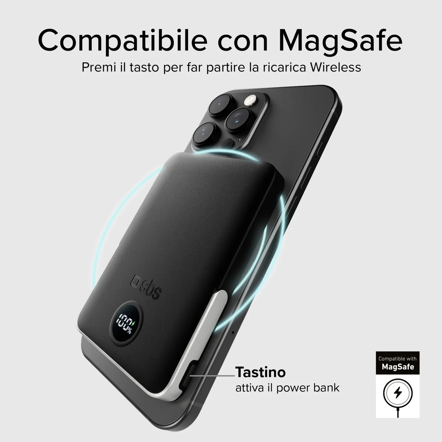 SBS Powerbank 5000mAh Wireless Powerbank Schwarz mit Ständer