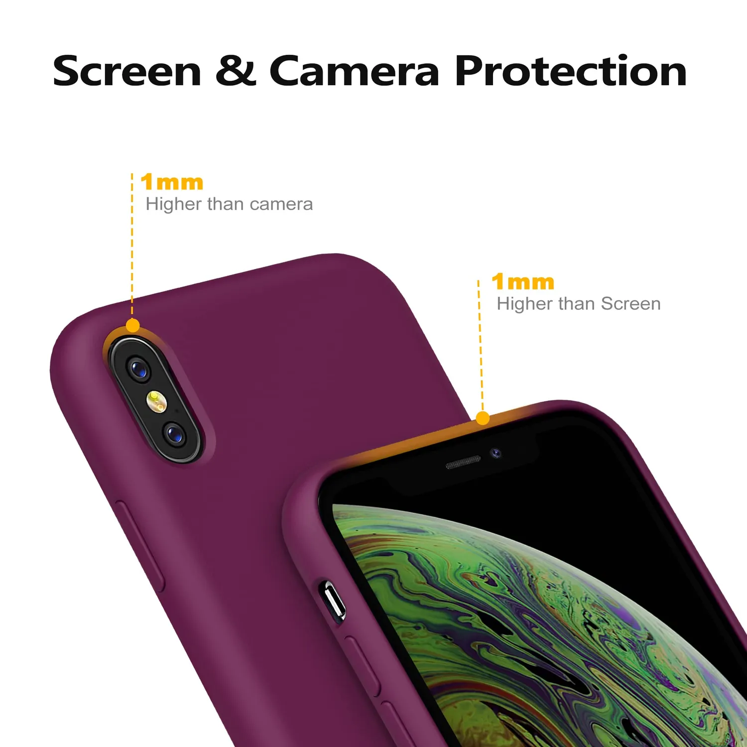YATWIN iPhone X/XS Hülle Silikon weinrot + Folie