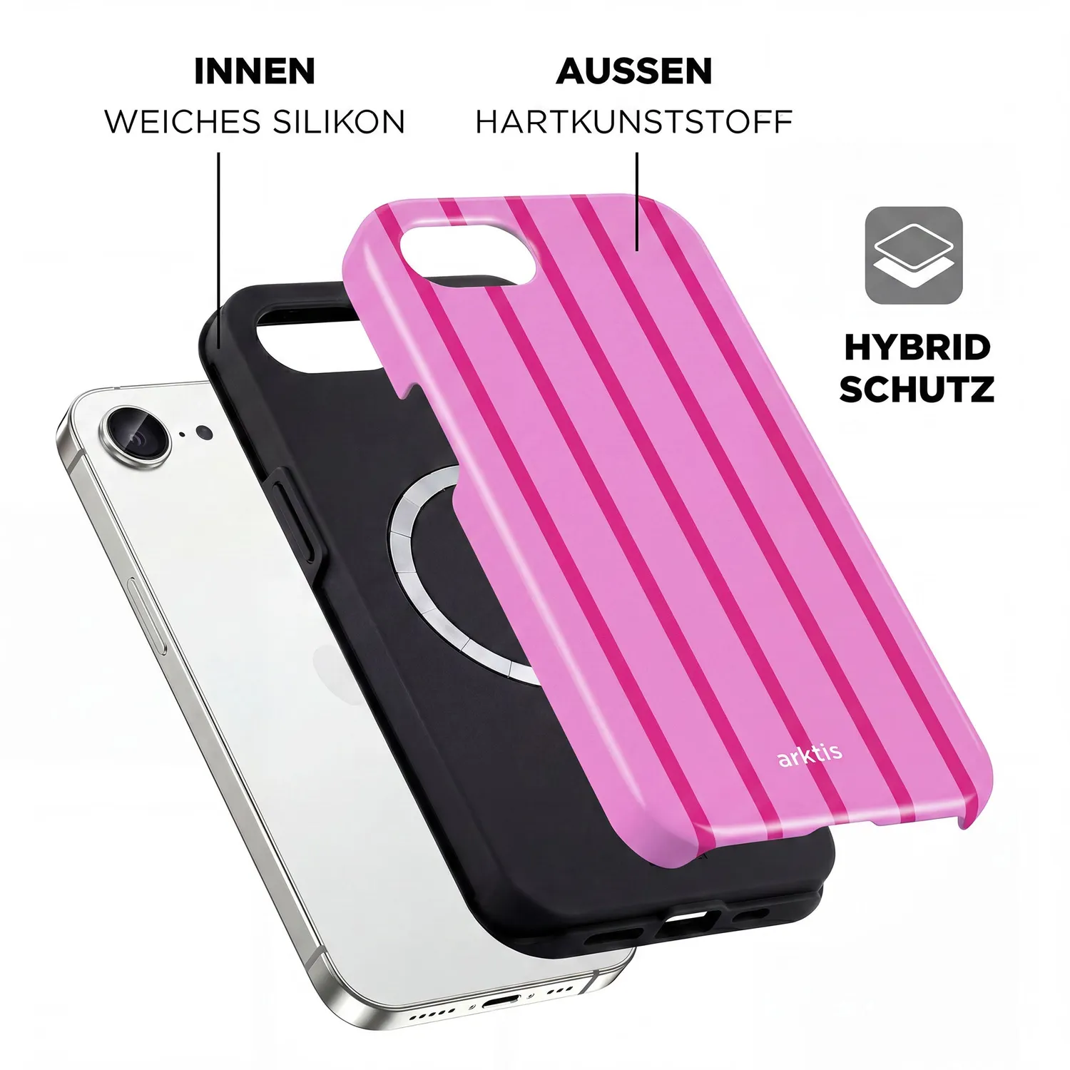 arktis iPhone 16e Hülle Lady Stripes MagSafe