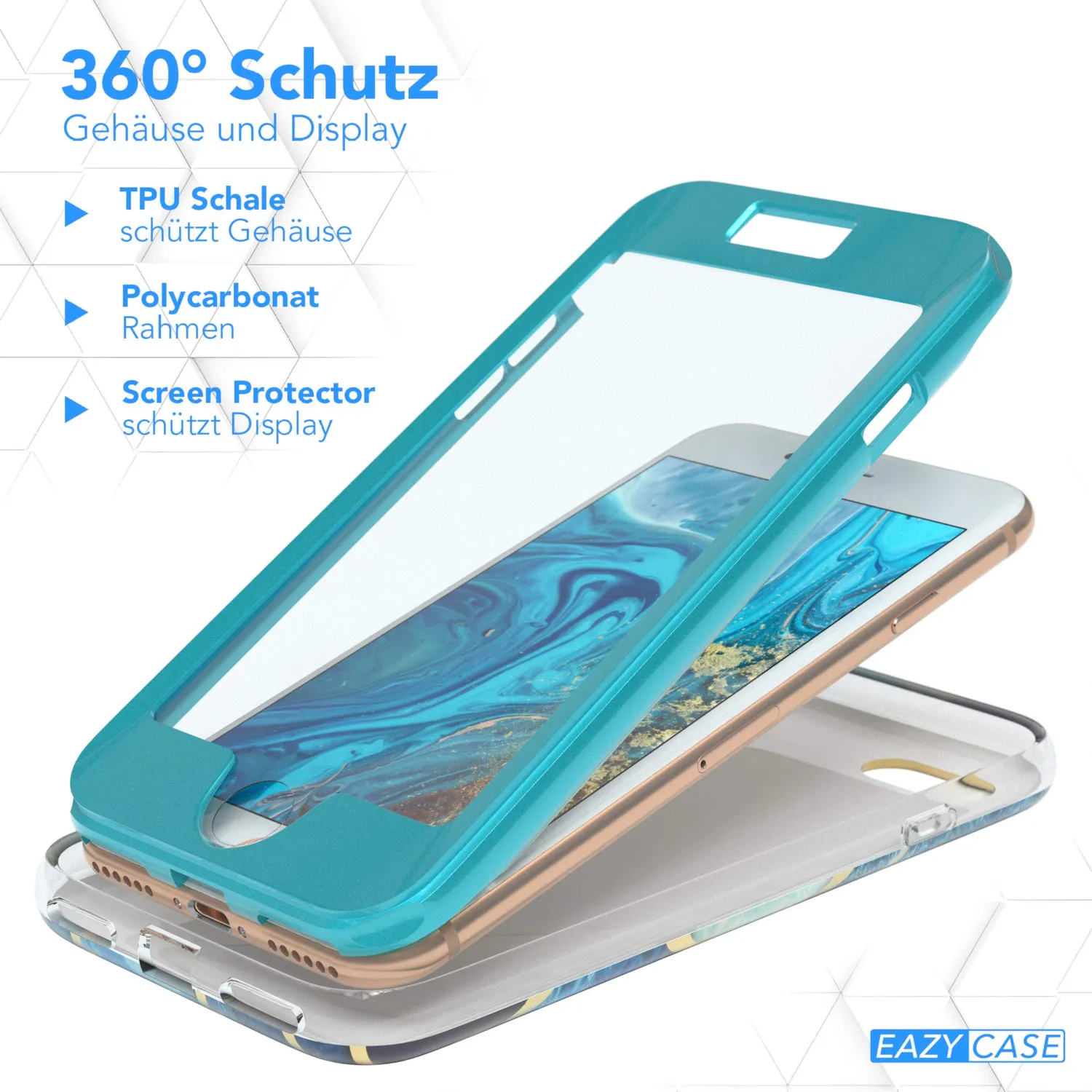 EAZY CASE 360 Grad iPhone SE 2022/2020 8 7 Handyhülle Blau Displayschutz