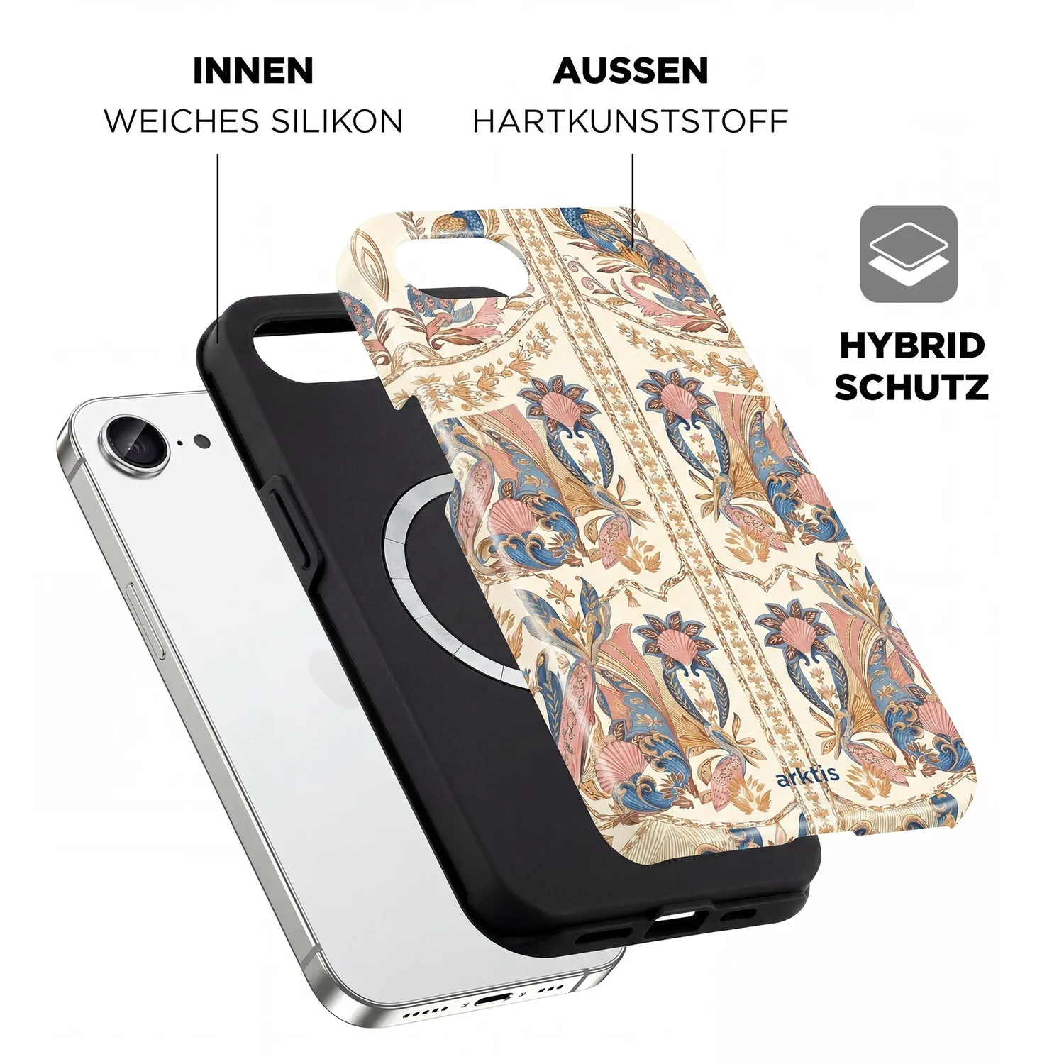 arktis iPhone 16e Hülle Peacock Palace MagSafe-Print