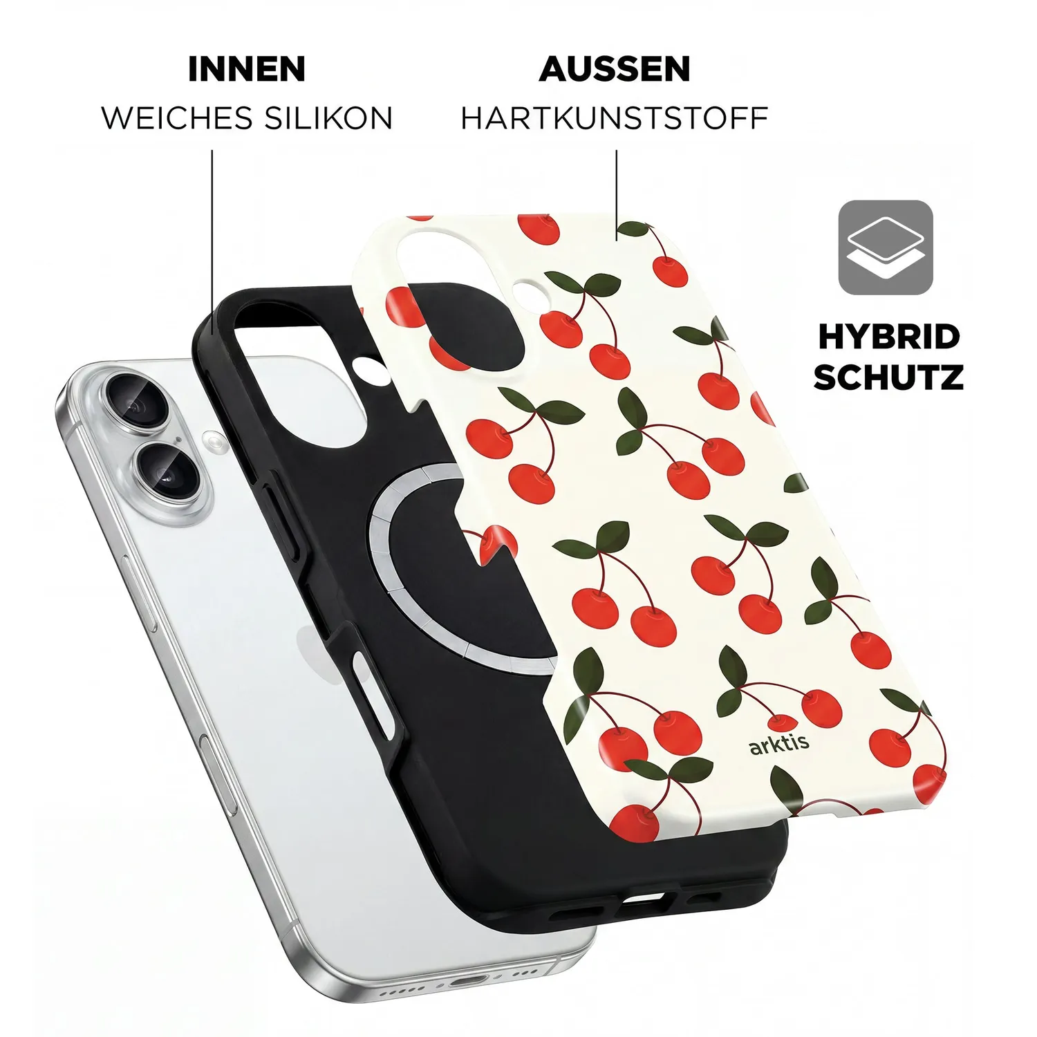 arktis Cherry iPhone 16 Hülle MagSafe Print