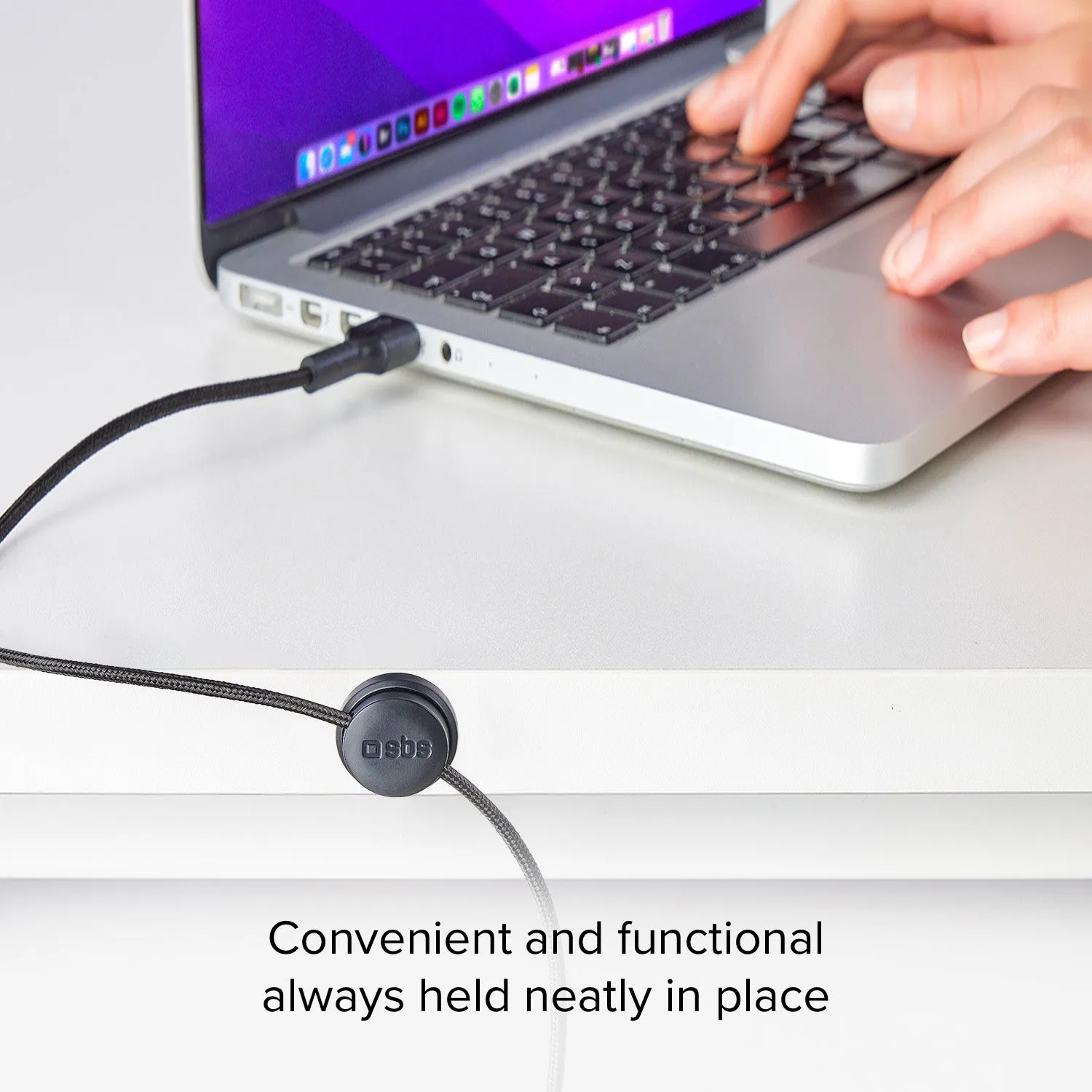 SBS USB-C Ladekabel 2 m Magnet-Halter Geflecht Daten