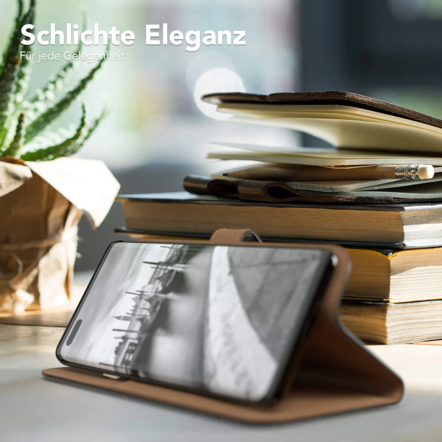 EAZY CASE Huawei Mate 40 Pro Klapphülle Book Schwarz Leder